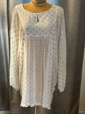 Masai Copenhagen (RN 157967)Off-white gold metallic dots LongTunic Sleeve Blouse